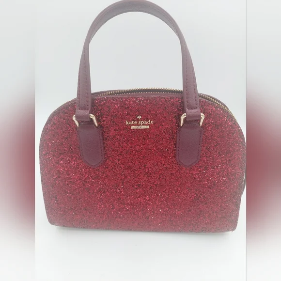 Kate Spade mini Reily Laurel Way glitter deep plum with matching card holder - Picture 4 of 12